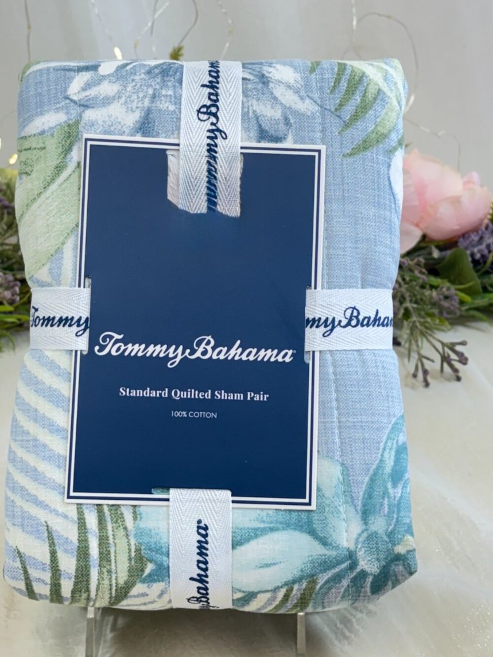 Tommy Bahama Southern Breeze Island Blue Set of 2 Standard Shams Floral New